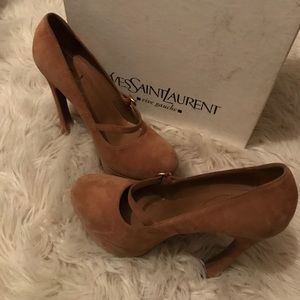YSL Camel Mary Jane Palais Platform Pumps